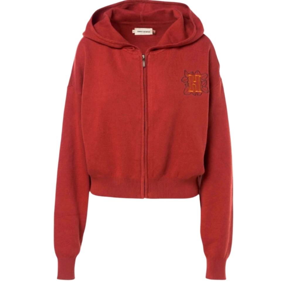 NWT Honor The Gift Rust Brick Logo Knit Zip Up Cropped Embroidered Hoodie XL